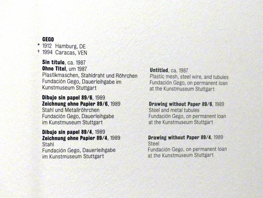 Gego (Gertrud Louise Goldschmidt) (1958–1990), Zeichnung ohne Papier 89/6, Stuttgart, Kunstmuseum, Saal 8, 1989, Bild 2/2