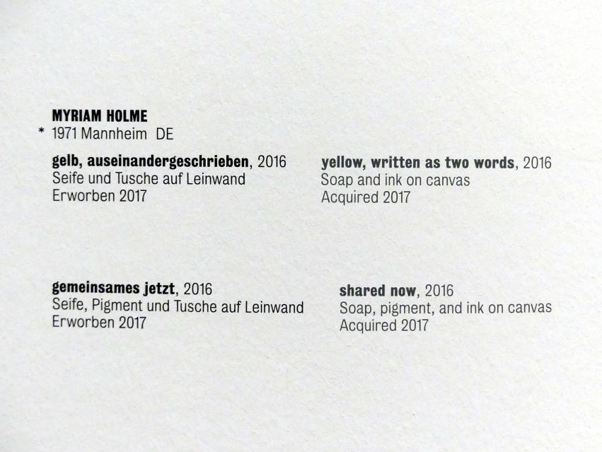 Myriam Holme (2016–2017), gelb, auseinandergeschrieben, Stuttgart, Kunstmuseum, Saal 19, 2016, Bild 2/2