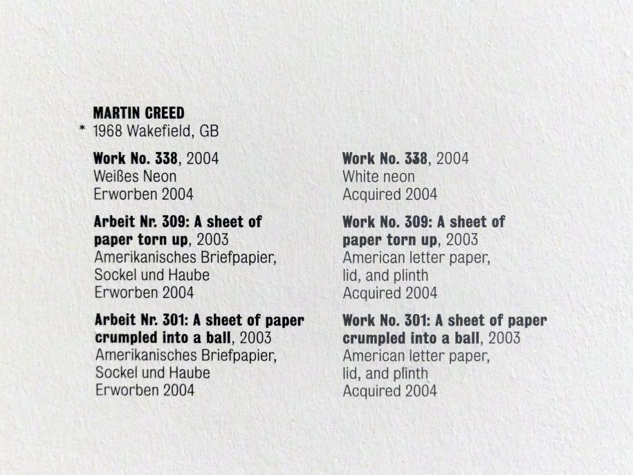 Martin Creed (2000–2004), Work No. 338, Stuttgart, Kunstmuseum, Saal 22, 2004, Bild 4/4