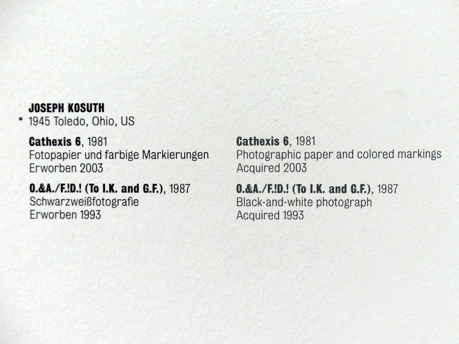 Joseph Kosuth (1965–1990), Cathexis 6, Stuttgart, Kunstmuseum, Saal 22, 1981, Bild 2/2