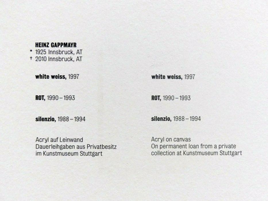 Heinz Gappmayr (1991–1997), silenzio, Stuttgart, Kunstmuseum, Saal 22, 1988–1994, Bild 2/2