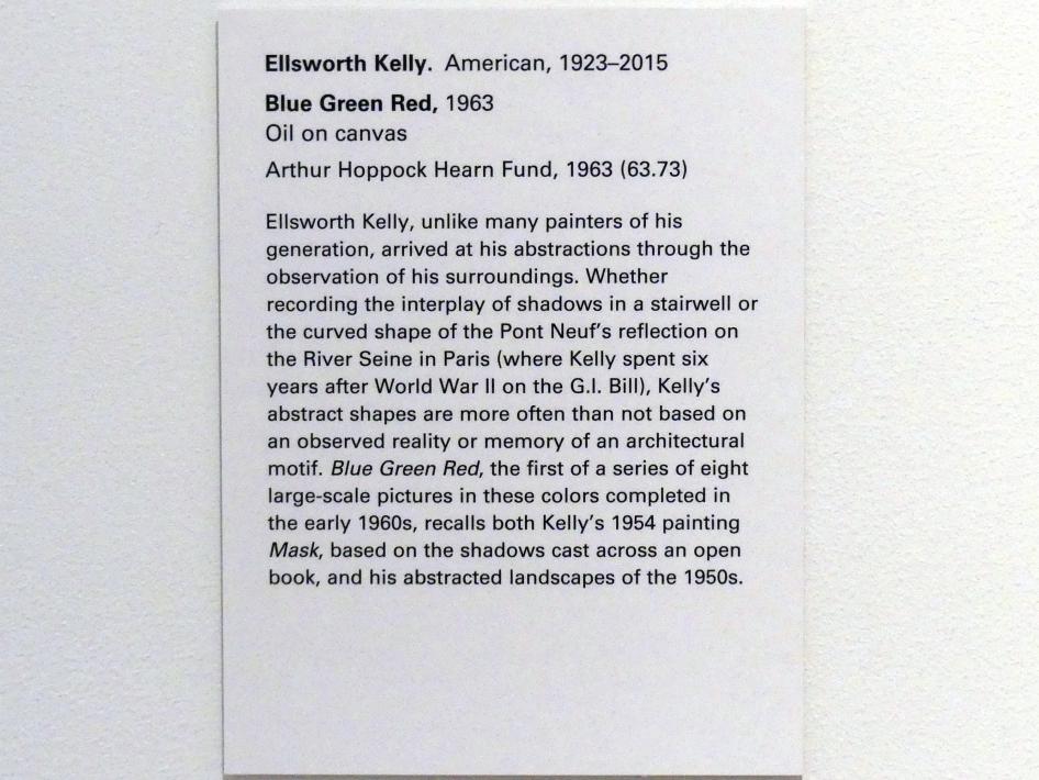 Ellsworth Kelly (1950–2004), Blue Green Red - Blau Grün Rot, New York, Metropolitan Museum of Art (Met), Saal 915, 1963, Bild 2/2