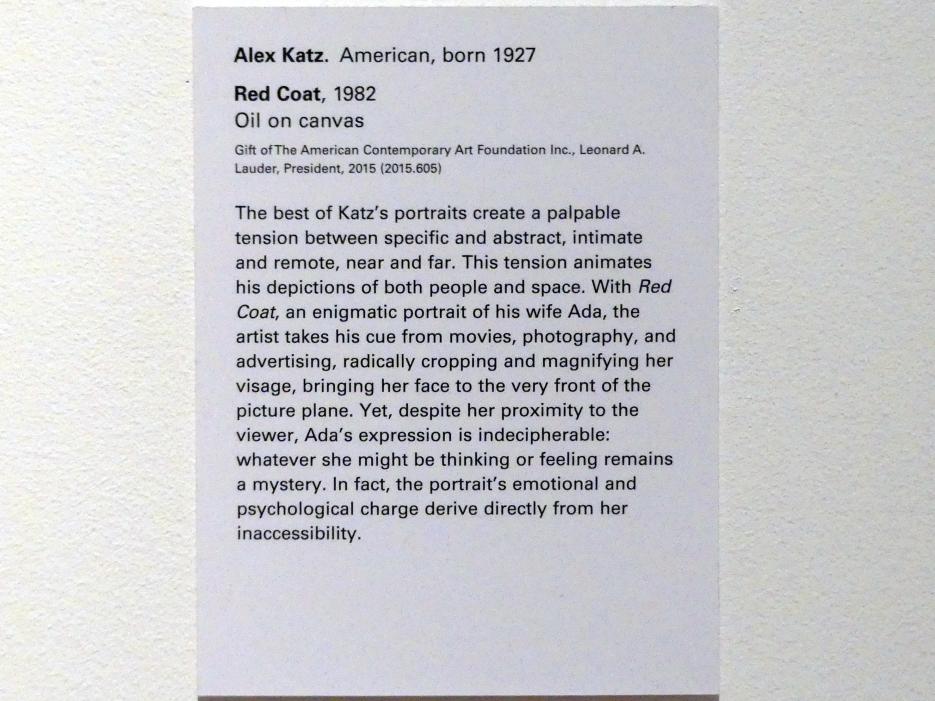 Alex Katz (1960–2017), Red Coat - Roter Mantel, New York, Metropolitan Museum of Art (Met), Saal 915, 1982, Bild 2/2
