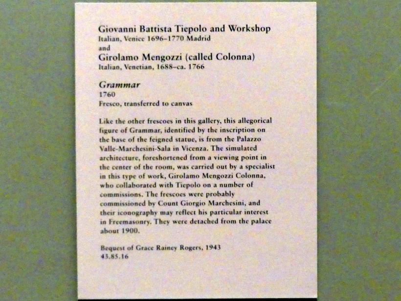 Giovanni Battista Tiepolo (1715–1785), Grammatik, New York, Metropolitan Museum of Art (Met), Saal 600, 1760, Bild 2/2