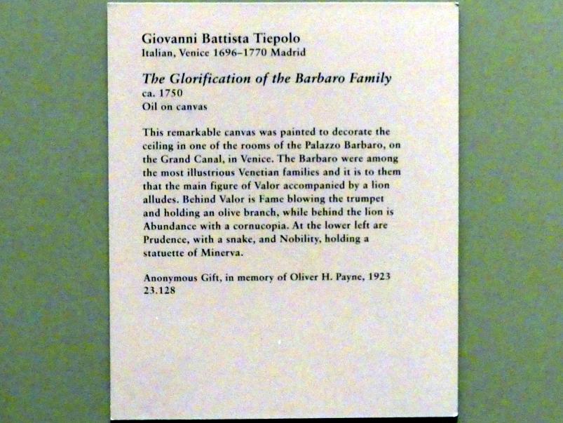 Giovanni Battista Tiepolo (1715–1785), Verherrlichung der Familie Barbaro, New York, Metropolitan Museum of Art (Met), Saal 600, um 1750, Bild 2/2