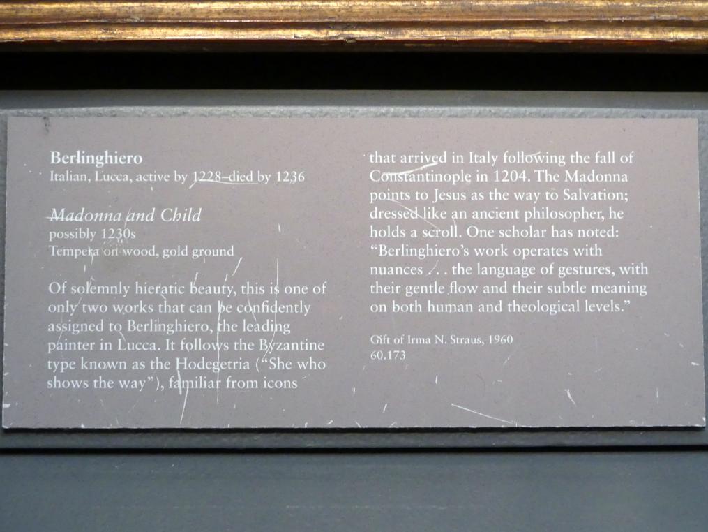 Berlinghiero Berlinghieri (1236), Maria mit dem Kind, New York, Metropolitan Museum of Art (Met), Saal 644, um 1230–1240, Bild 2/2