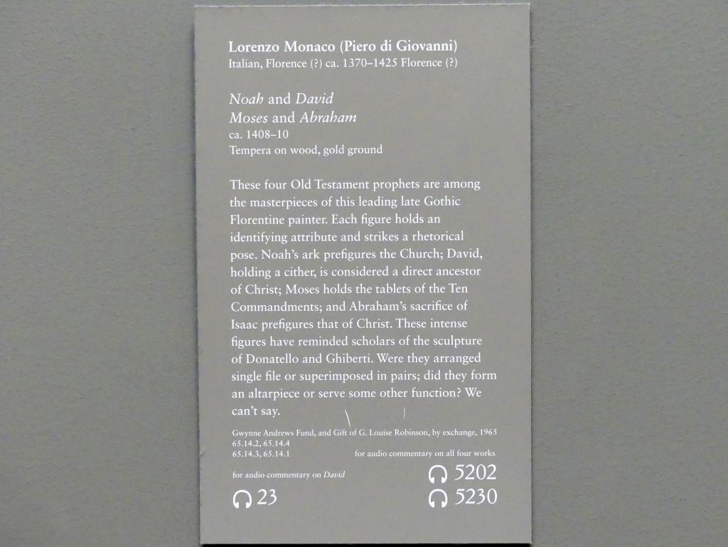 Lorenzo Monaco (Piero di Giovanni) (1387–1415), Noah, David, Moses und Abraham, New York, Metropolitan Museum of Art (Met), Saal 644, um 1408–1410, Bild 6/6