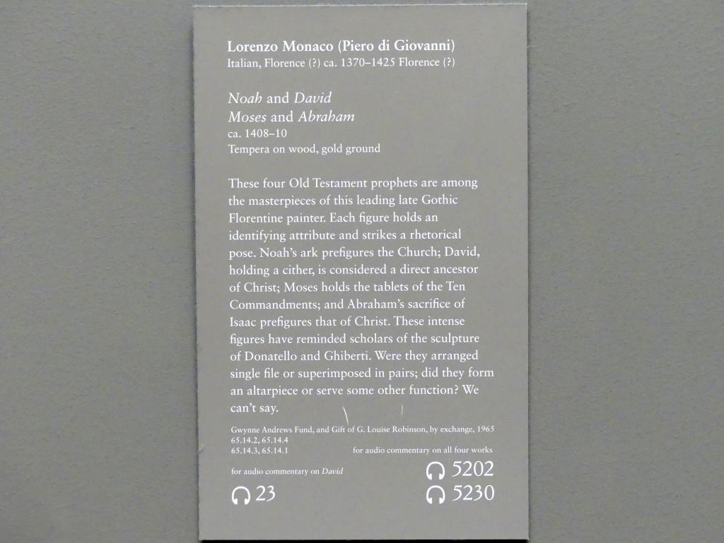 Lorenzo Monaco (Piero di Giovanni) (1387–1415), Noah, David, Moses und Abraham, New York, Metropolitan Museum of Art (Met), Saal 644, um 1408–1410, Bild 6/6