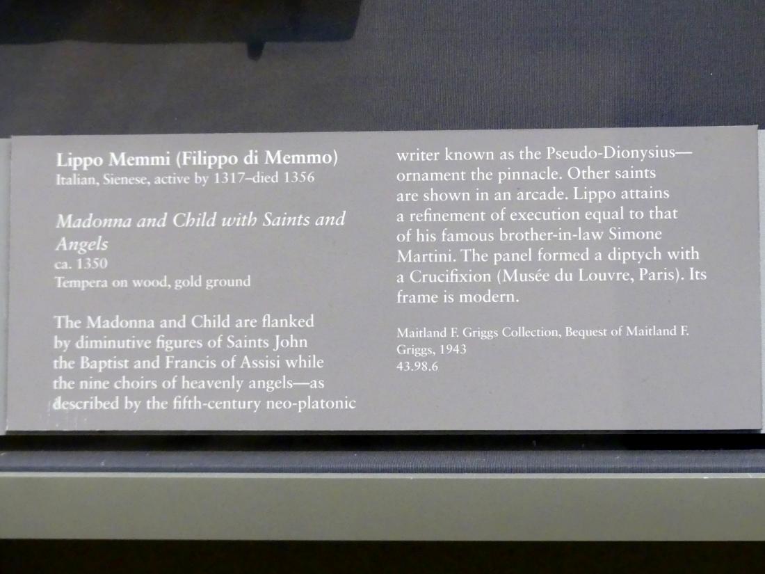Lippo Memmi (1330–1350), Madonna mit Heiligen und Engeln, New York, Metropolitan Museum of Art (Met), Saal 644, um 1350, Bild 2/2