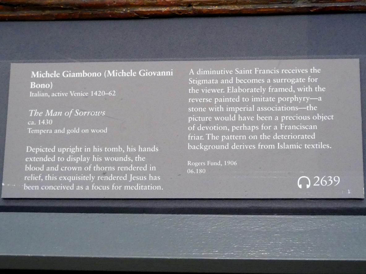 Michele Giambono (1430), Schmerzensmann, New York, Metropolitan Museum of Art (Met), Saal 644, um 1430, Bild 2/2