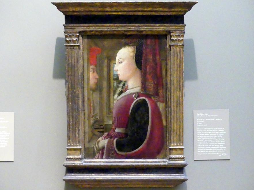 Fra Filippo Lippi: Porträt einer Frau mit einem Mann an einem Fenster, um 1440