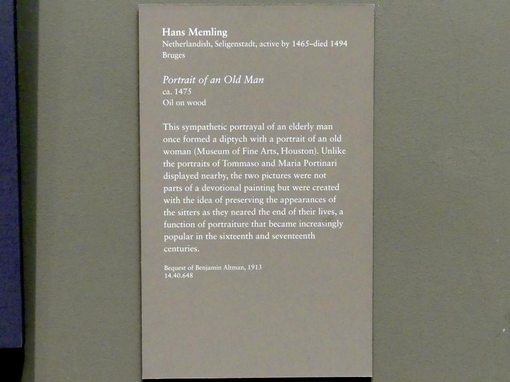 Hans Memling: Bildnis eines alten Mannes, um 1475, Bild 2/2