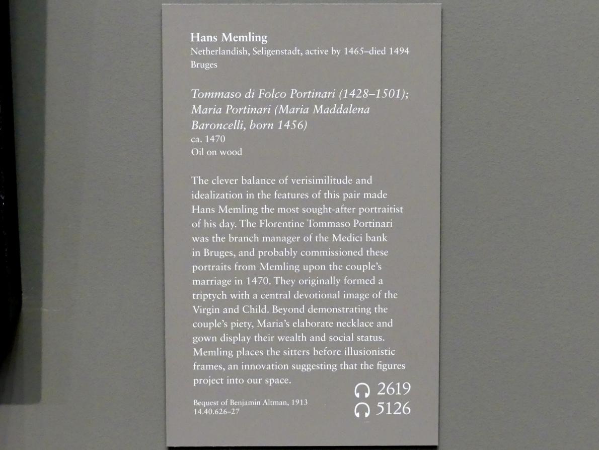 Hans Memling (1467–1491), Tommaso di Folco Portinari (1428-1501), New York, Metropolitan Museum of Art (Met), Saal 641, um 1470, Bild 2/2