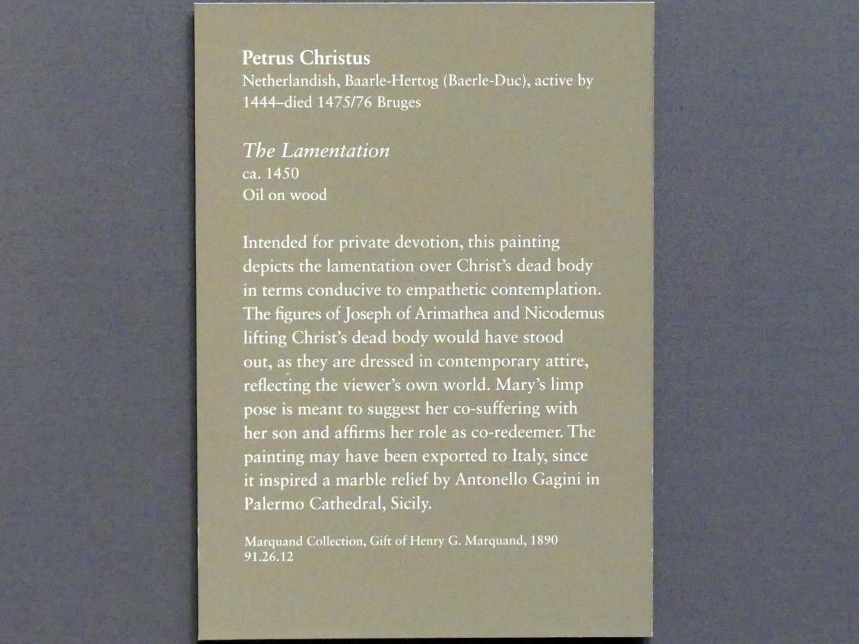 Petrus Christus (1446–1470), Beweinung Christi, New York, Metropolitan Museum of Art (Met), Saal 641, um 1450, Bild 2/2