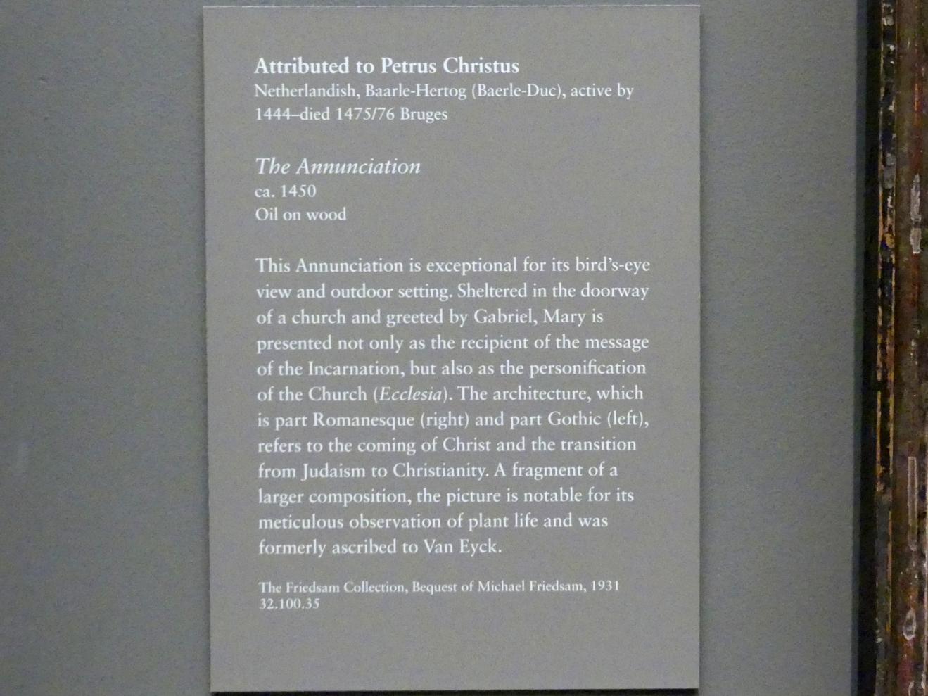 Petrus Christus (1446–1470), Mariä Verkündigung, New York, Metropolitan Museum of Art (Met), Saal 641, um 1450, Bild 2/2