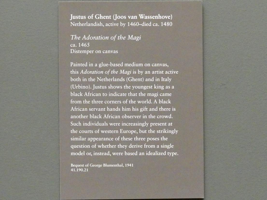 Joos van Wassenhove (Justus van Gent) (1465–1473), Anbetung der Könige, New York, Metropolitan Museum of Art (Met), Saal 640, um 1465, Bild 2/2