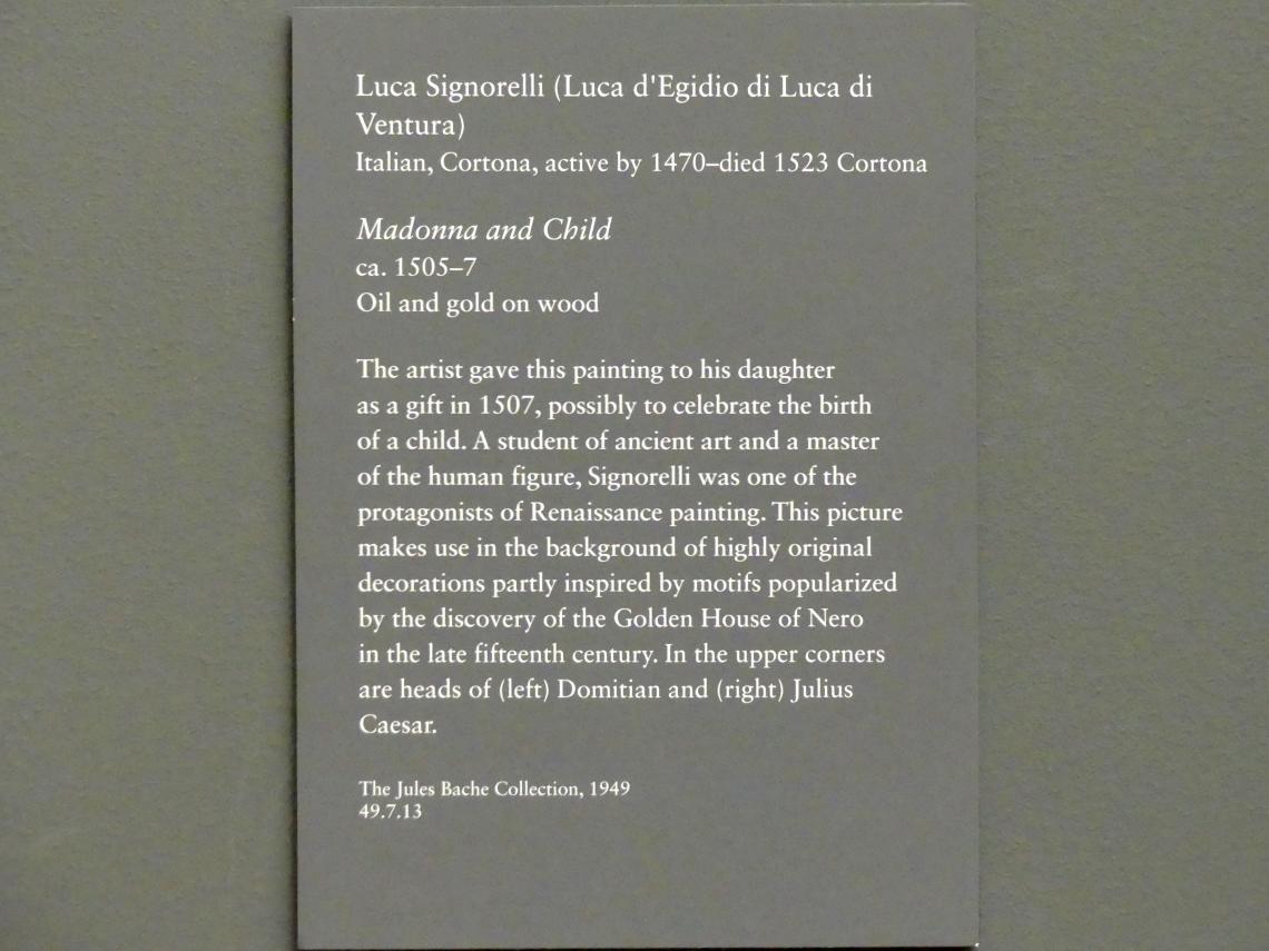Luca Signorelli (1487–1517), Maria mit Kind, New York, Metropolitan Museum of Art (Met), Saal 640, um 1505–1507, Bild 2/2