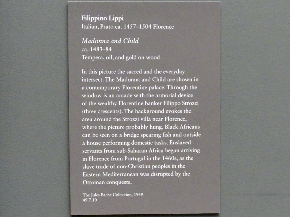Filippino Lippi (1473–1500), Maria mit Kind, New York, Metropolitan Museum of Art (Met), Saal 640, um 1483–1484, Bild 2/2