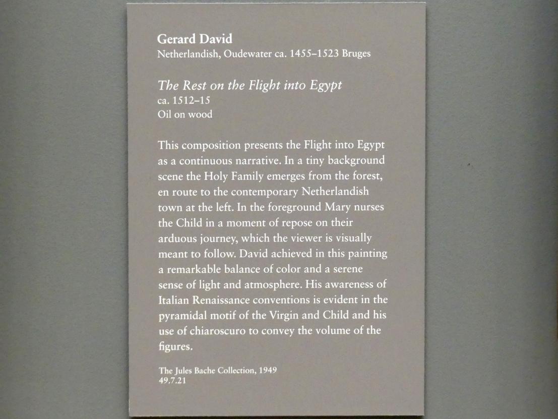 Gerard David (1475–1519), Ruhe auf der Flucht, New York, Metropolitan Museum of Art (Met), Saal 640, um 1512–1515, Bild 2/2