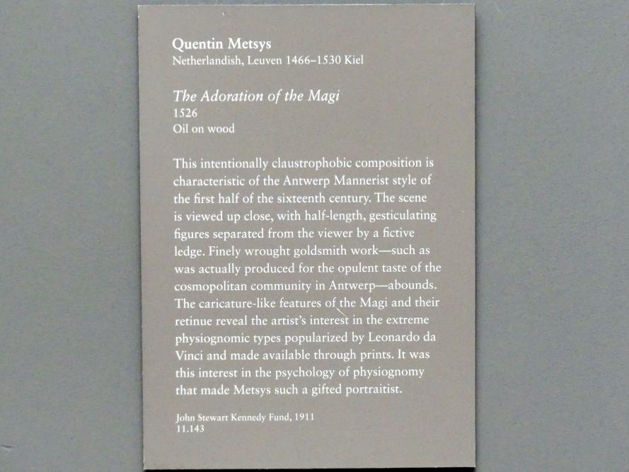 Quinten Massys (1514–1530), Anbetung der Könige, New York, Metropolitan Museum of Art (Met), Saal 639, 1526, Bild 2/2