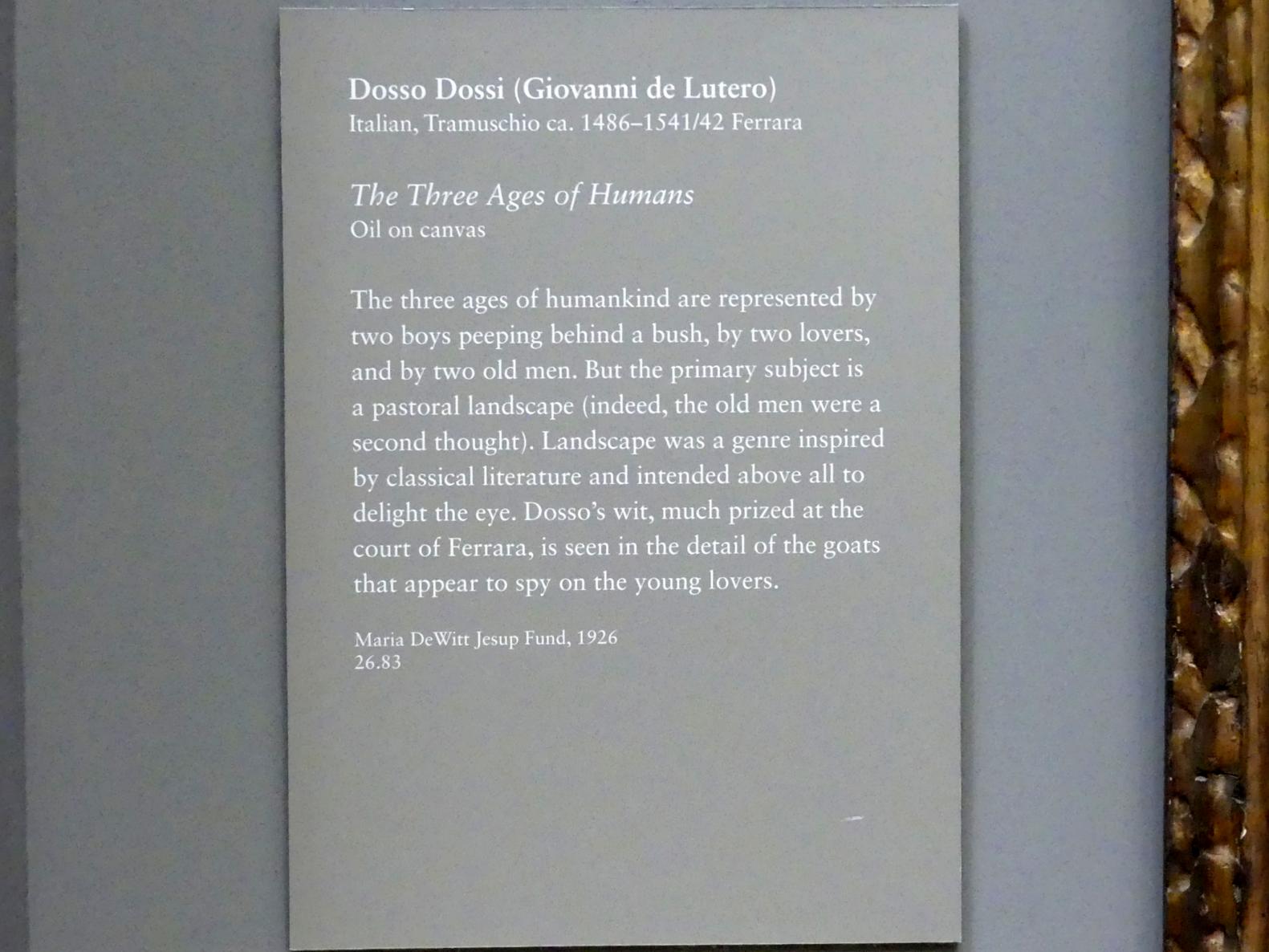 Giovanni Luteri (Dosso Dossi) (1509–1540), Allegorie der drei Lebensalter des Menschen, New York, Metropolitan Museum of Art (Met), Saal 642, Undatiert, Bild 2/2