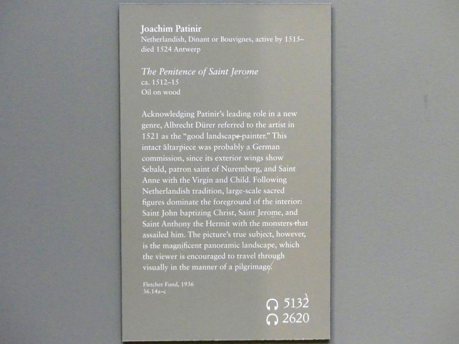 Joachim Patinir (Patenier) (1513–1521), Der Heilige Hieronymus als Büßer, New York, Metropolitan Museum of Art (Met), Saal 642, um 1512–1515, Bild 4/4