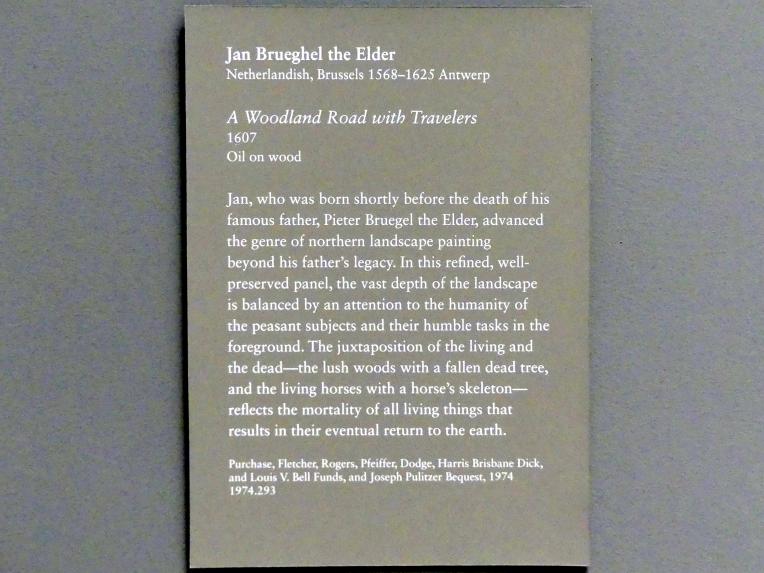 Jan Brueghel der Ältere (Samtbrueghel, Blumenbrueghel) (1593–1621), Eine Waldstraße mit Reisenden, New York, Metropolitan Museum of Art (Met), Saal 642, 1607, Bild 2/2