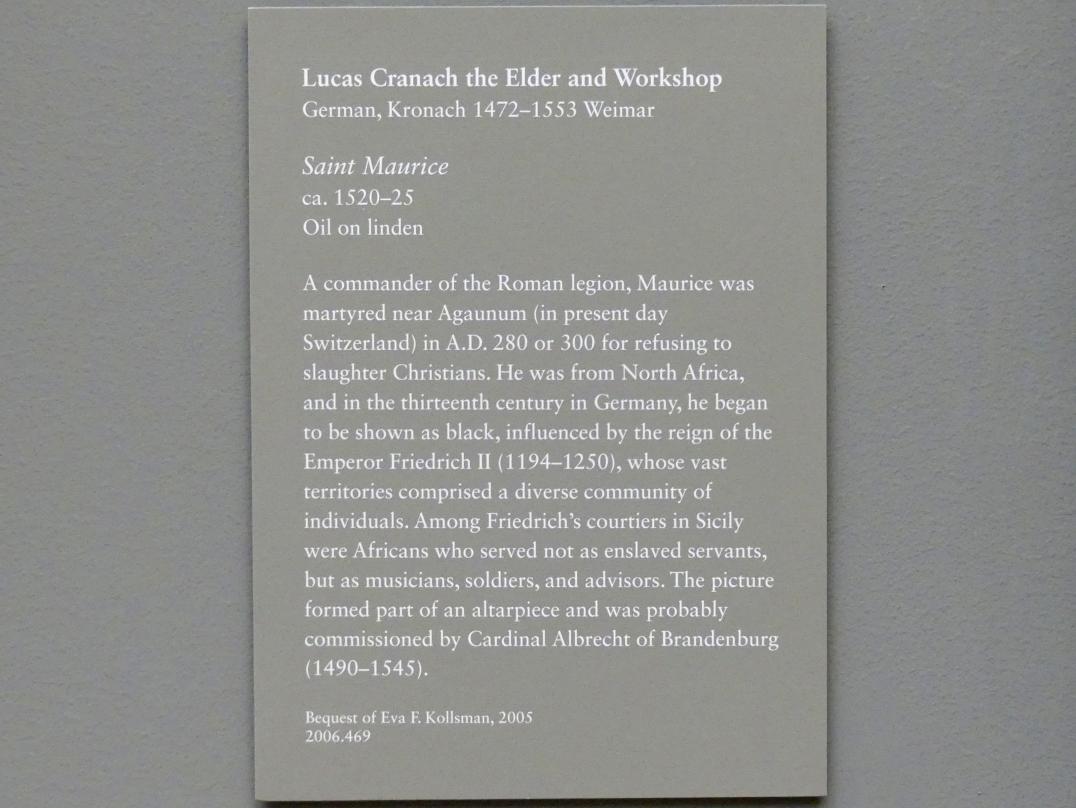 Lucas Cranach der Ältere (1502–1550), Heiliger Mauritius, New York, Metropolitan Museum of Art (Met), Saal 643, um 1520–1525, Bild 2/2