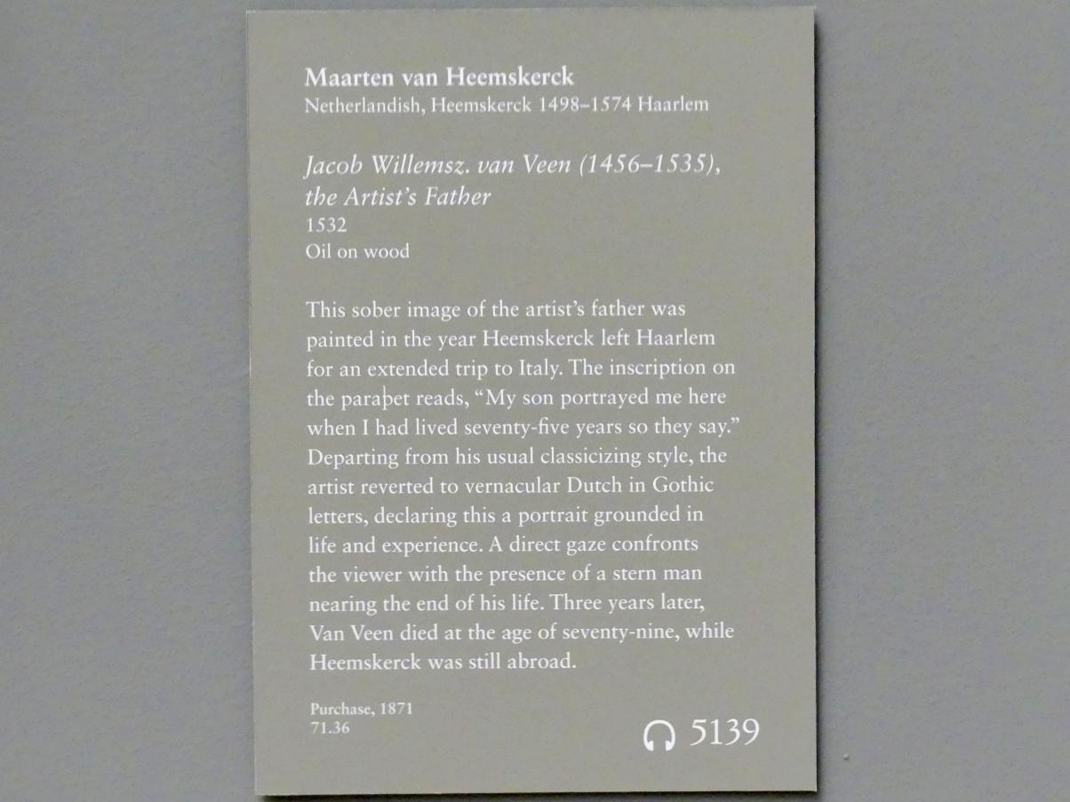 Maarten van Heemskerck (1531–1561), Jacob Willemsz. van Veen (1456–1535), Vater des Künstlers, New York, Metropolitan Museum of Art (Met), Saal 643, 1532, Bild 2/2