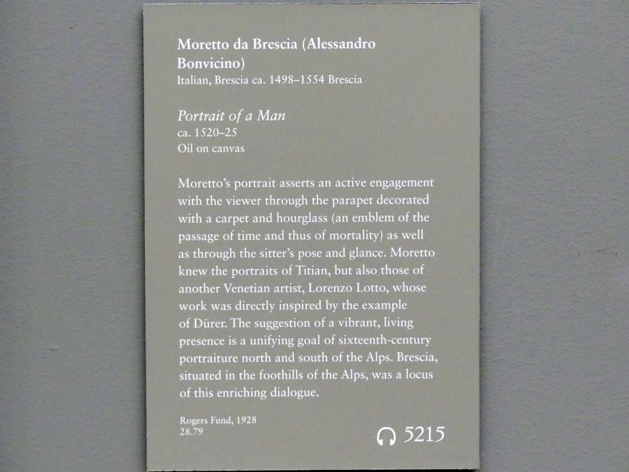 Alessandro Bonvicino (Moretto) (1517–1554), Bildnis eines Mannes, New York, Metropolitan Museum of Art (Met), Saal 643, um 1520–1525, Bild 2/2
