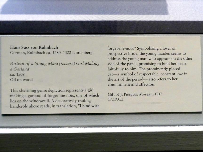 Hans Süß von Kulmbach (1507–1521), Junge Frau beim Kranzbinden, New York, Metropolitan Museum of Art (Met), Saal 643, um 1508, Bild 2/2