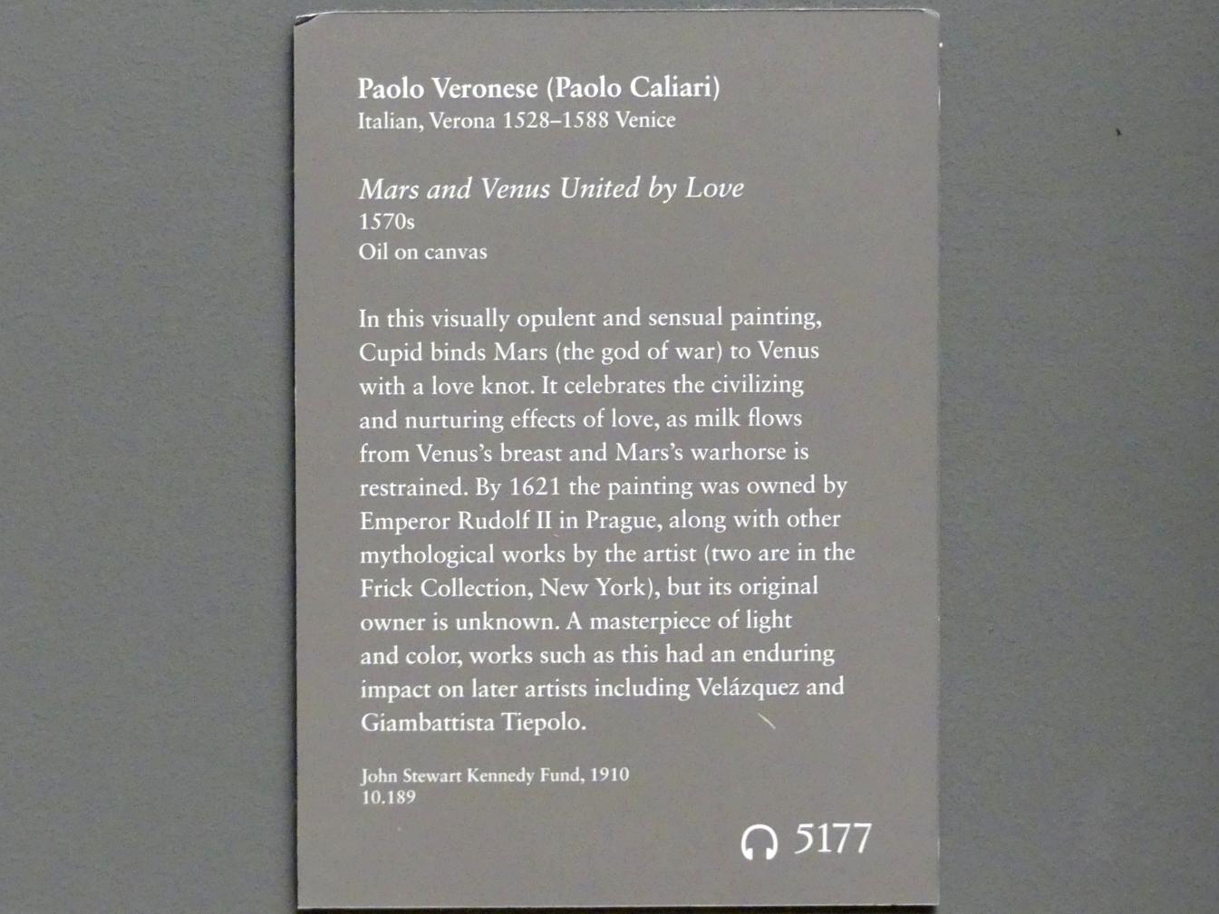 Paolo Caliari (Veronese) (1547–1587), Mars und Venus in Liebe vereinigt, New York, Metropolitan Museum of Art (Met), Saal 638, um 1570–1580, Bild 2/2