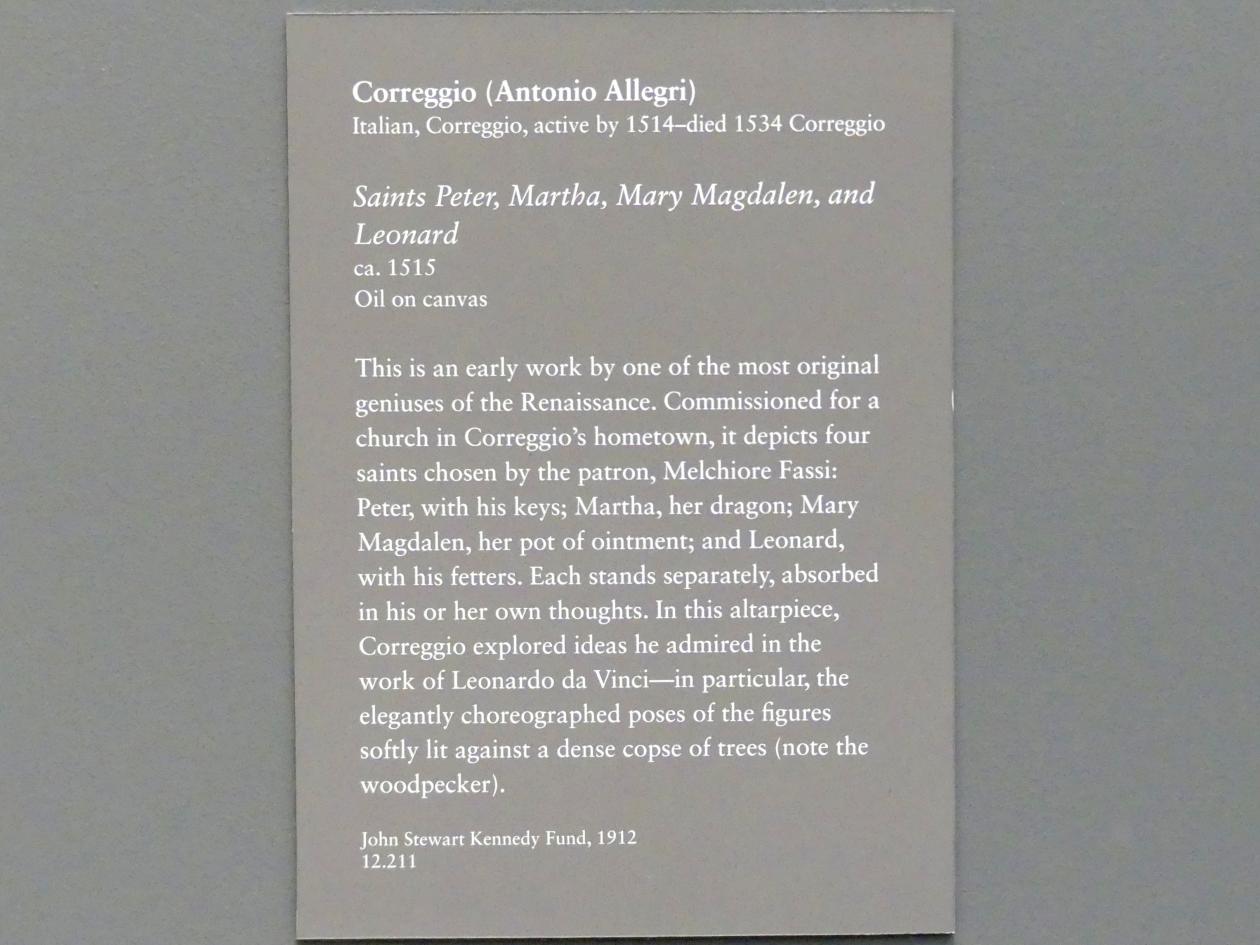 Antonio Allegri (Correggio) (1511–1532), Die heiligen Petrus, Martha, Maria Magdalena und Leonhard, New York, Metropolitan Museum of Art (Met), Saal 638, um 1515, Bild 2/2