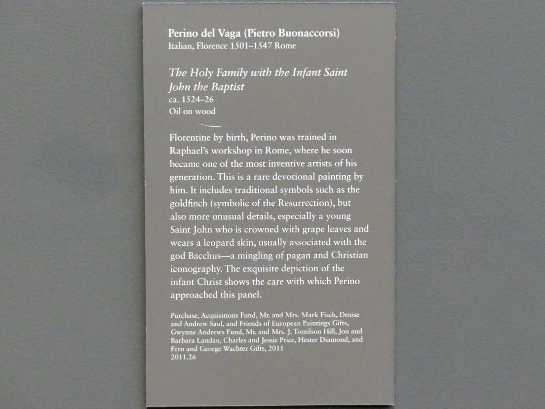 Perino del Vaga (Pietro Buonaccorsi) (1525–1539), Heilige Familie mit dem Johannesknaben, New York, Metropolitan Museum of Art (Met), Saal 638, um 1524–1526, Bild 2/2