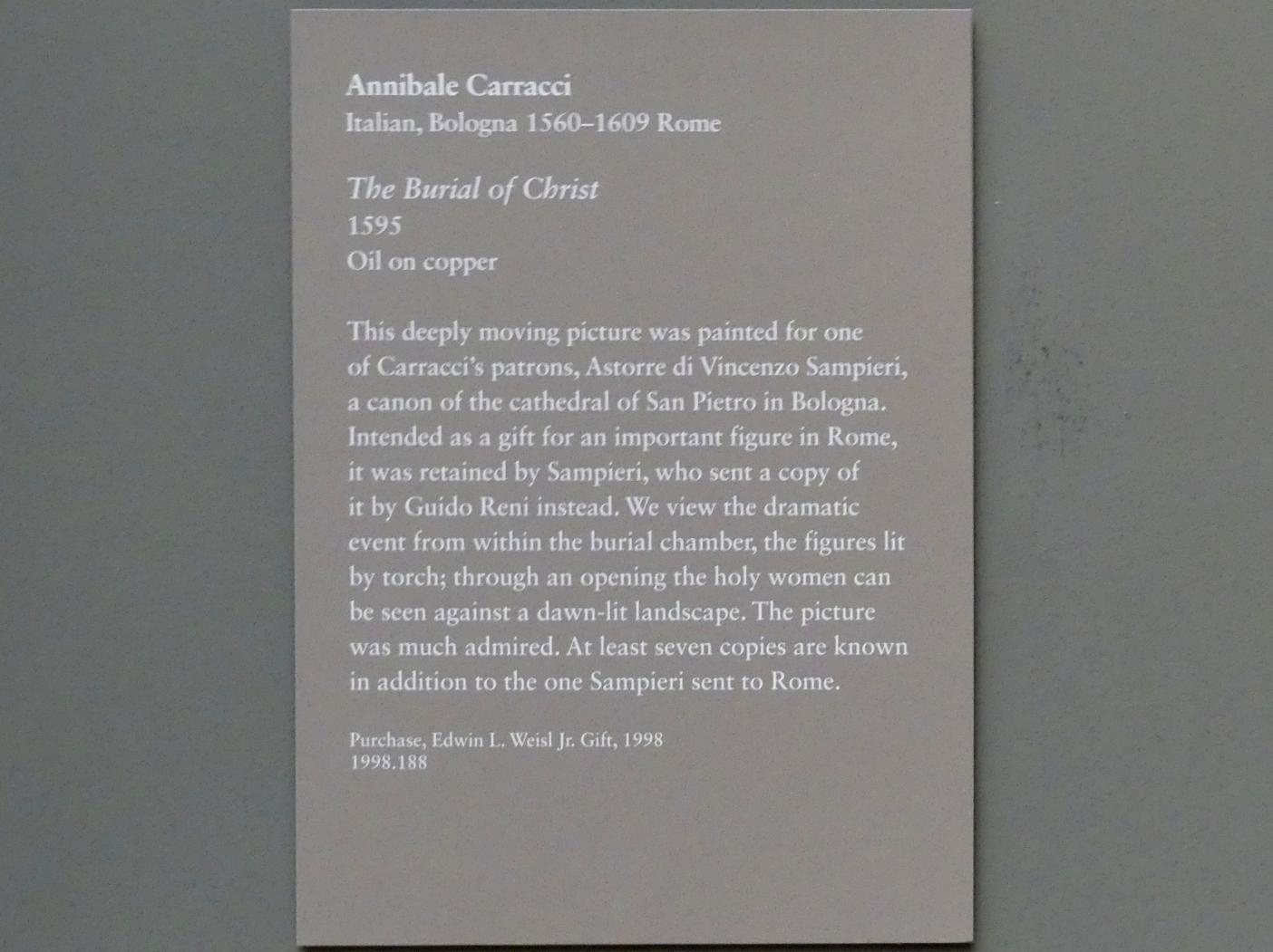 Annibale Carracci (1582–1609), Grablegung Christi, New York, Metropolitan Museum of Art (Met), Saal 637, 1595, Bild 2/2