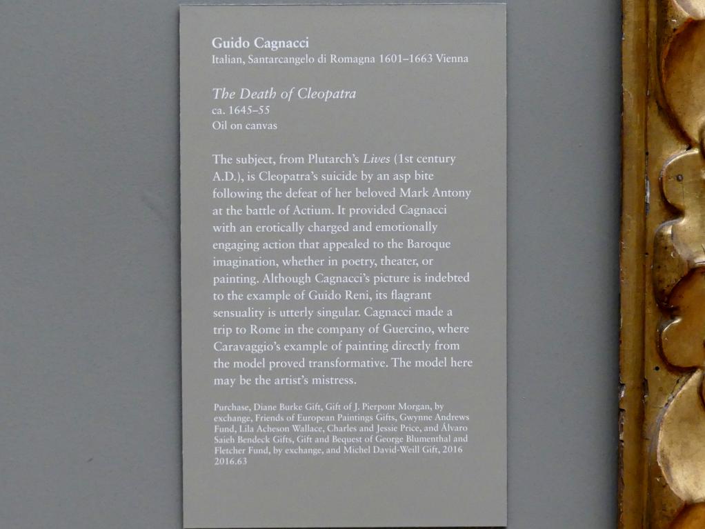 Guido Cagnacci (1642–1660), Tod der Kleopatra, New York, Metropolitan Museum of Art (Met), Saal 637, um 1645–1655, Bild 2/2