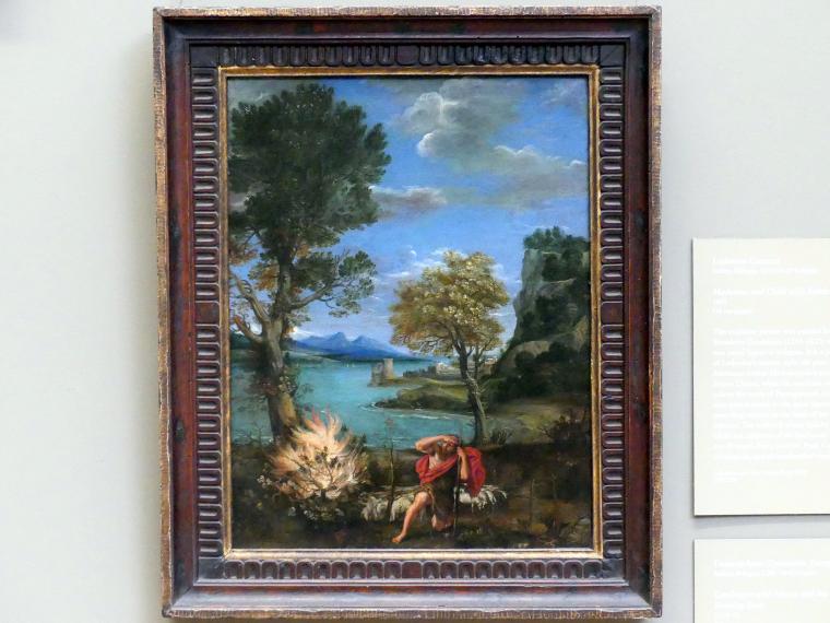 Domenichino (Domenico Zampieri) (1602–1627), Landschaft mit Mose und dem brennenden Dornbusch, New York, Metropolitan Museum of Art (Met), Saal 637, 1610–1616