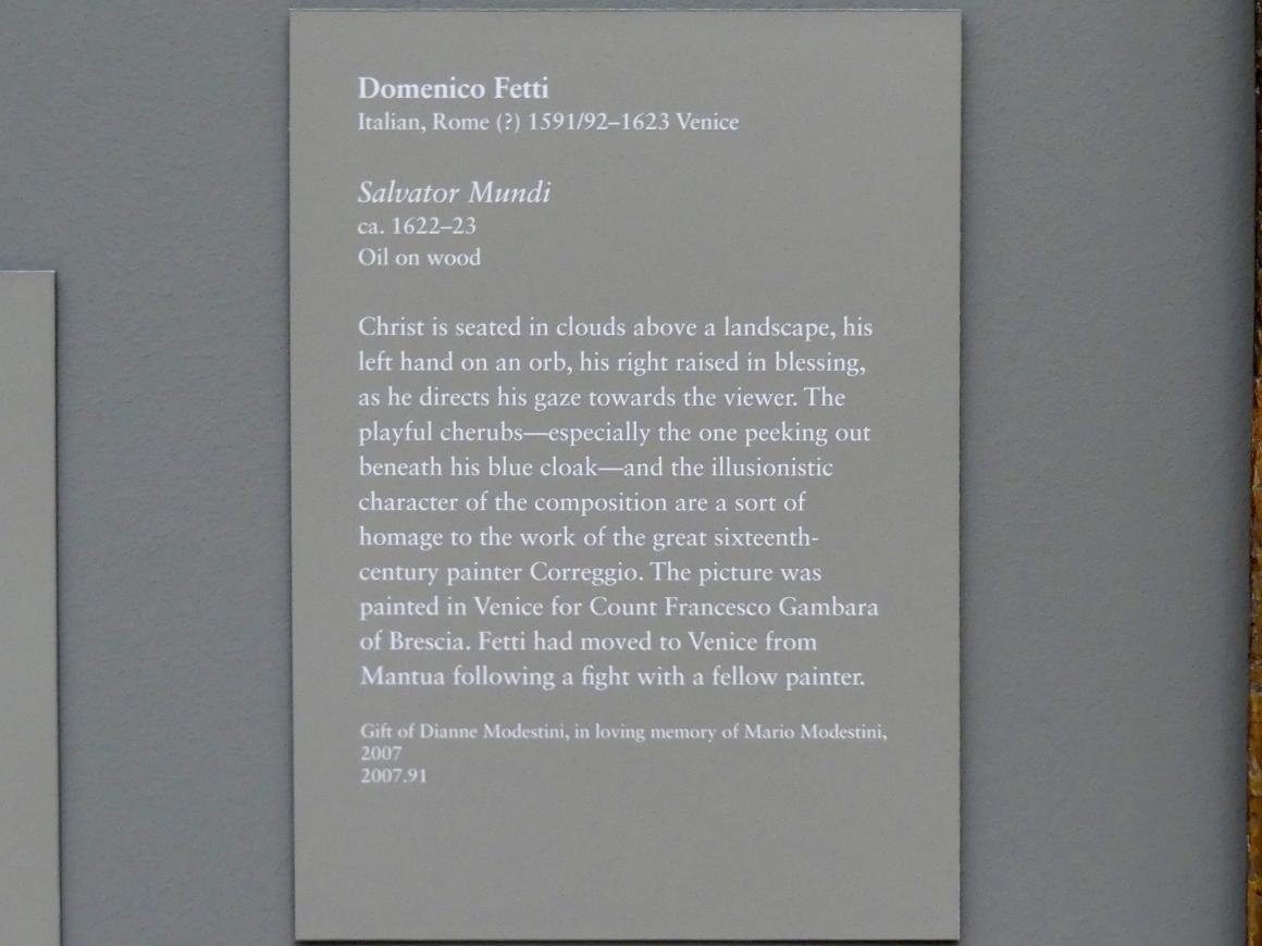 Domenico Fetti (1613–1622), Salvator Mundi, New York, Metropolitan Museum of Art (Met), Saal 637, um 1622–1623, Bild 2/2