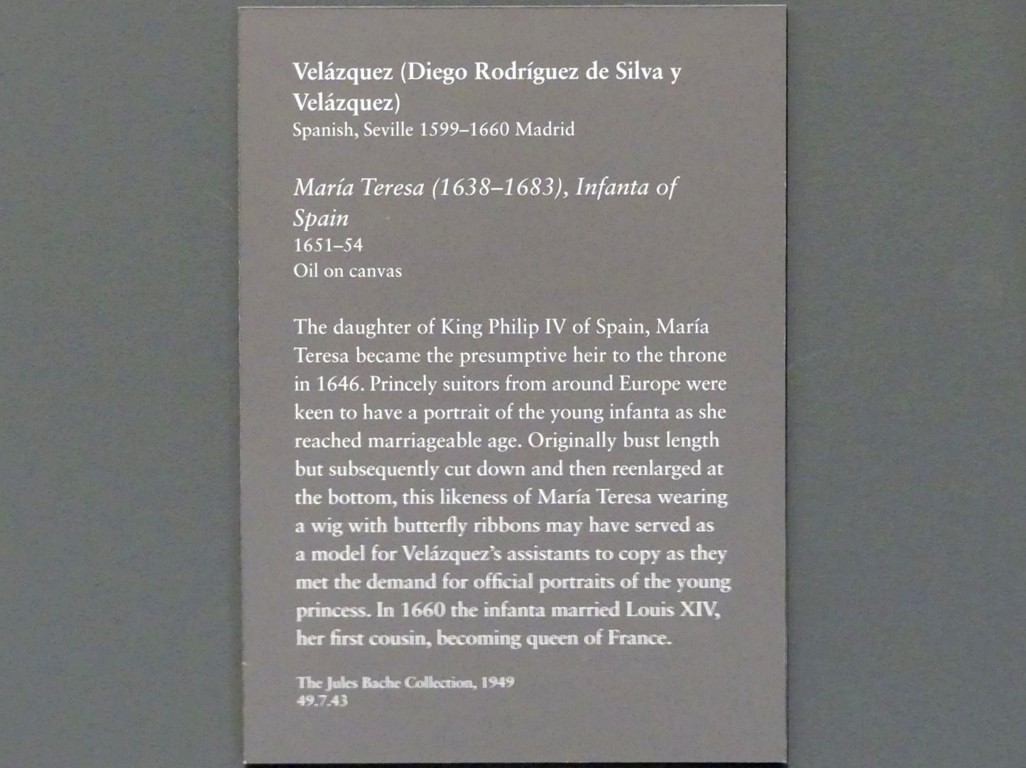 Diego Rodríguez de Silva y Velázquez (1618–1659), Maria Teresa (1638–1683), Infantin von Spanien, New York, Metropolitan Museum of Art (Met), Saal 635, 1651–1654, Bild 2/2