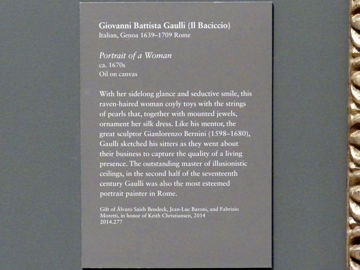 Giovanni Battista Gaulli (1666–1695), Bildnis einer Frau, New York, Metropolitan Museum of Art (Met), Saal 635, um 1670–1680, Bild 2/2