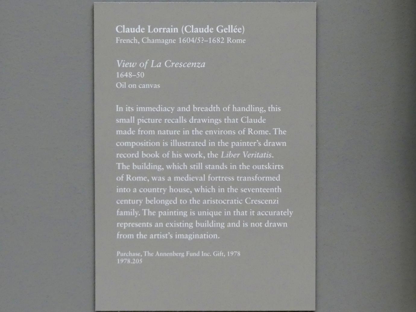Claude Lorrain (Claude Gellée) (1628–1681), Blick auf La Crescenza, New York, Metropolitan Museum of Art (Met), Saal 634, 1648–1650, Bild 2/2