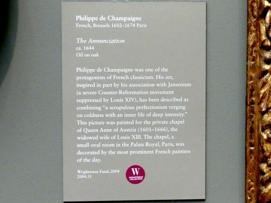 Philippe de Champaigne (1629–1668), Mariä Verkündigung, New York, Metropolitan Museum of Art (Met), Saal 634, um 1644, Bild 2/2