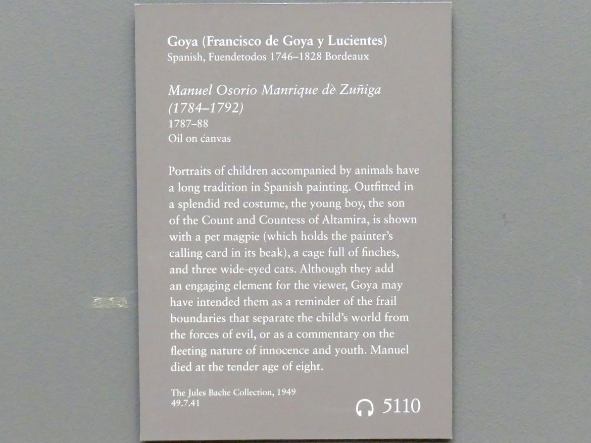 Francisco de Goya (Francisco José de Goya y Lucientes) (1779–1820), Manuel Osorio Manrique de Zuñiga (1784-1792), New York, Metropolitan Museum of Art (Met), Saal 633, 1787–1788, Bild 2/2