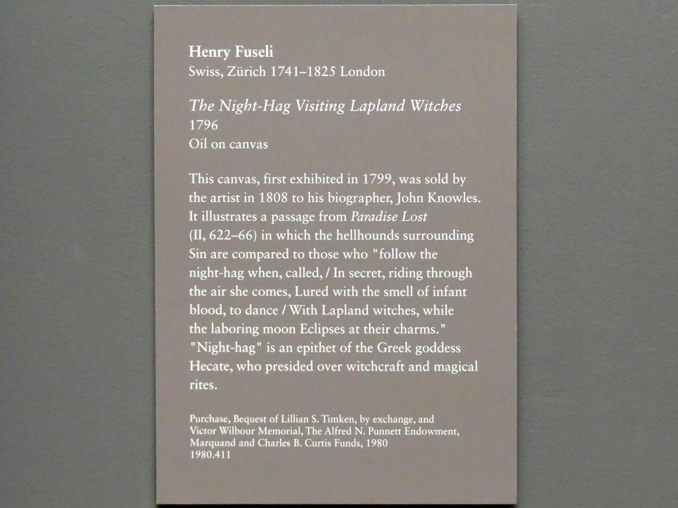 Johann Heinrich Füssli (1658–1816), Die Night-Hag besuchen Lappland Hexen, New York, Metropolitan Museum of Art (Met), Saal 633, 1796, Bild 2/2