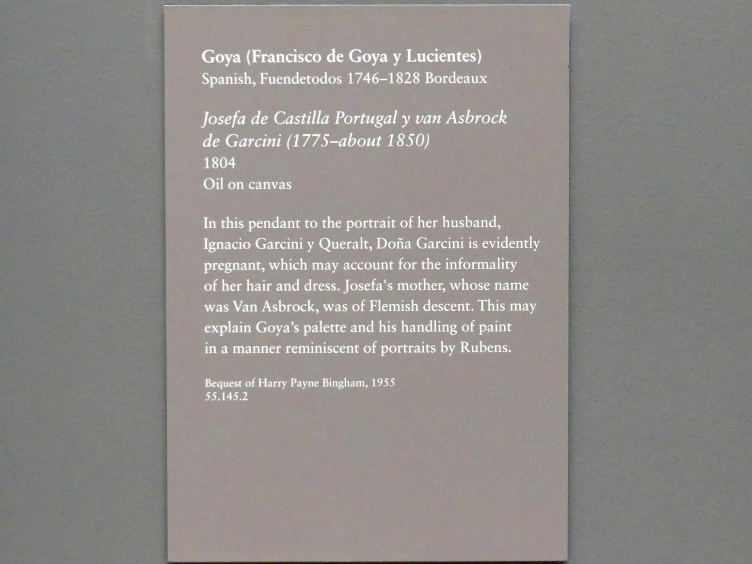 Francisco de Goya (Francisco José de Goya y Lucientes) (1779–1820), Josefa de Castilla Portugal y van Asbrock de Garcini (1775 - um 1850), New York, Metropolitan Museum of Art (Met), Saal 633, 1804, Bild 2/2