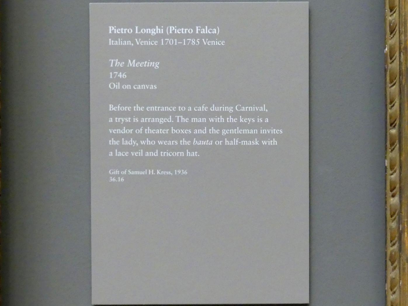Pietro Longhi (1740–1772), Das Treffen, New York, Metropolitan Museum of Art (Met), Saal 632, 1746, Bild 2/2