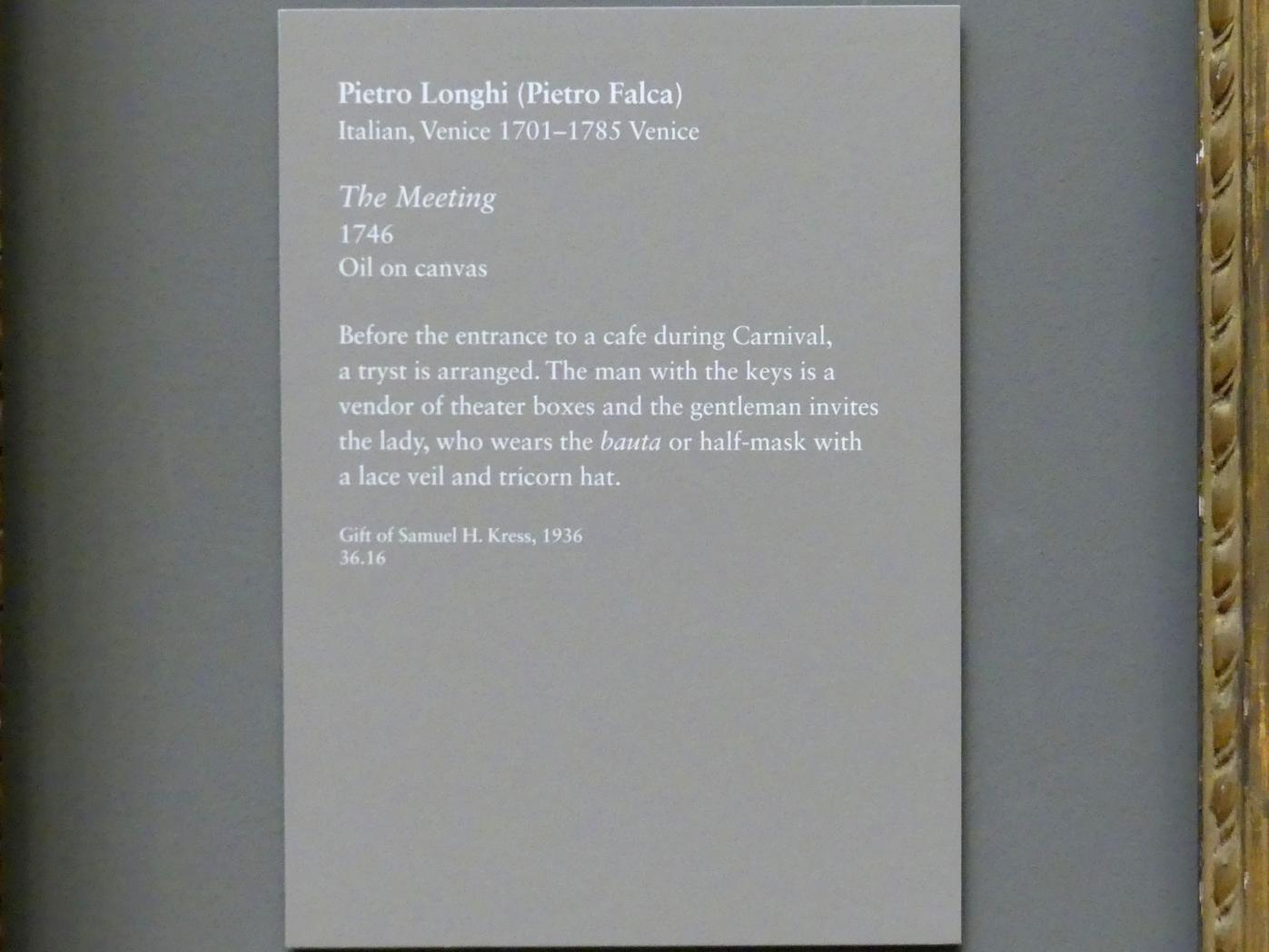 Pietro Longhi (1740–1772), Das Treffen, New York, Metropolitan Museum of Art (Met), Saal 632, 1746, Bild 2/2