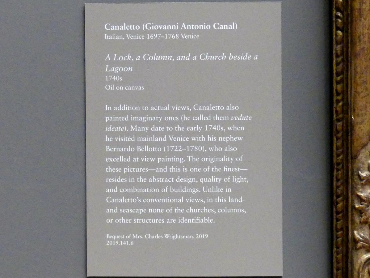 Giovanni Antonio Canal ("Canaletto") (1722–1765), Ein Schloss, eine Säule und eine Kirche an einer Lagune, New York, Metropolitan Museum of Art (Met), Saal 632, um 1740–1750, Bild 2/2