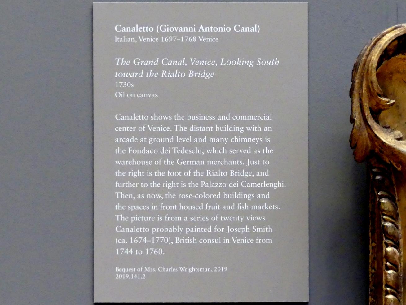 Giovanni Antonio Canal ("Canaletto") (1722–1765), Der Canal Grande mit Blick in südlicher Richtung auf die Rialtobrücke, New York, Metropolitan Museum of Art (Met), Saal 632, um 1730–1740, Bild 2/2