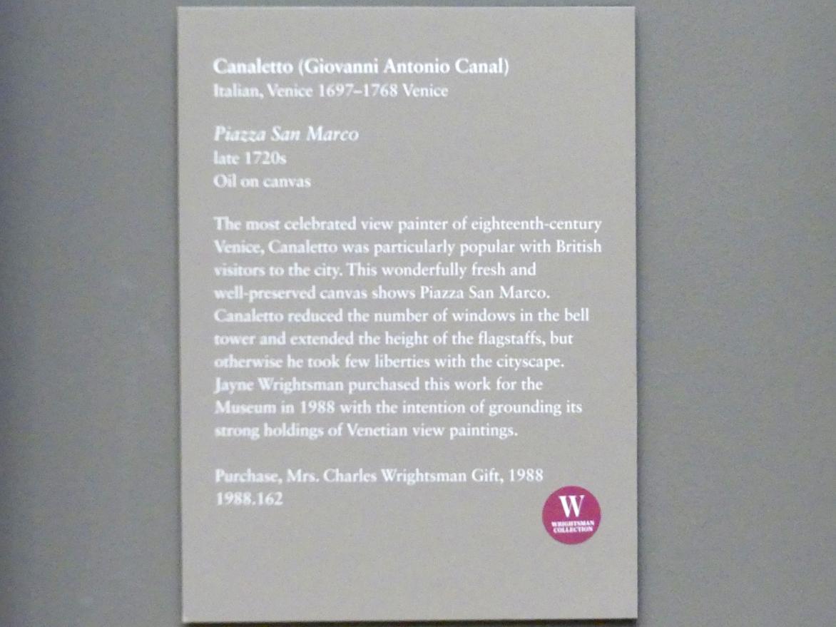 Giovanni Antonio Canal ("Canaletto") (1722–1765), Der Markusplatz in Venedig, New York, Metropolitan Museum of Art (Met), Saal 632, um 1725–1730, Bild 2/2